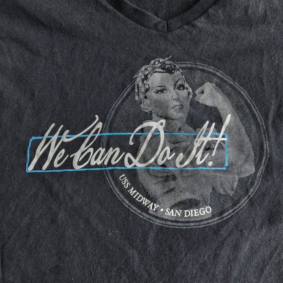 "We Can Do It" U.S.S. Midway San Diego Women's Black T-Shirt Rosie the Riveter - Picture 2 of 5